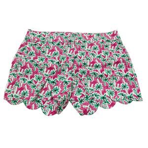 Crown & Ivy cotton stretch Shelby shorts sz 8 pink & green scalloped hem pockets